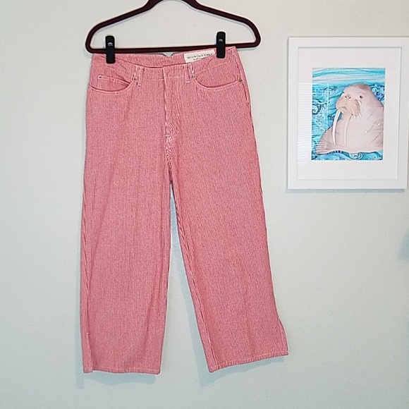 Vintage red and white striped wide leg Capri jeans - Picture 2 of 8